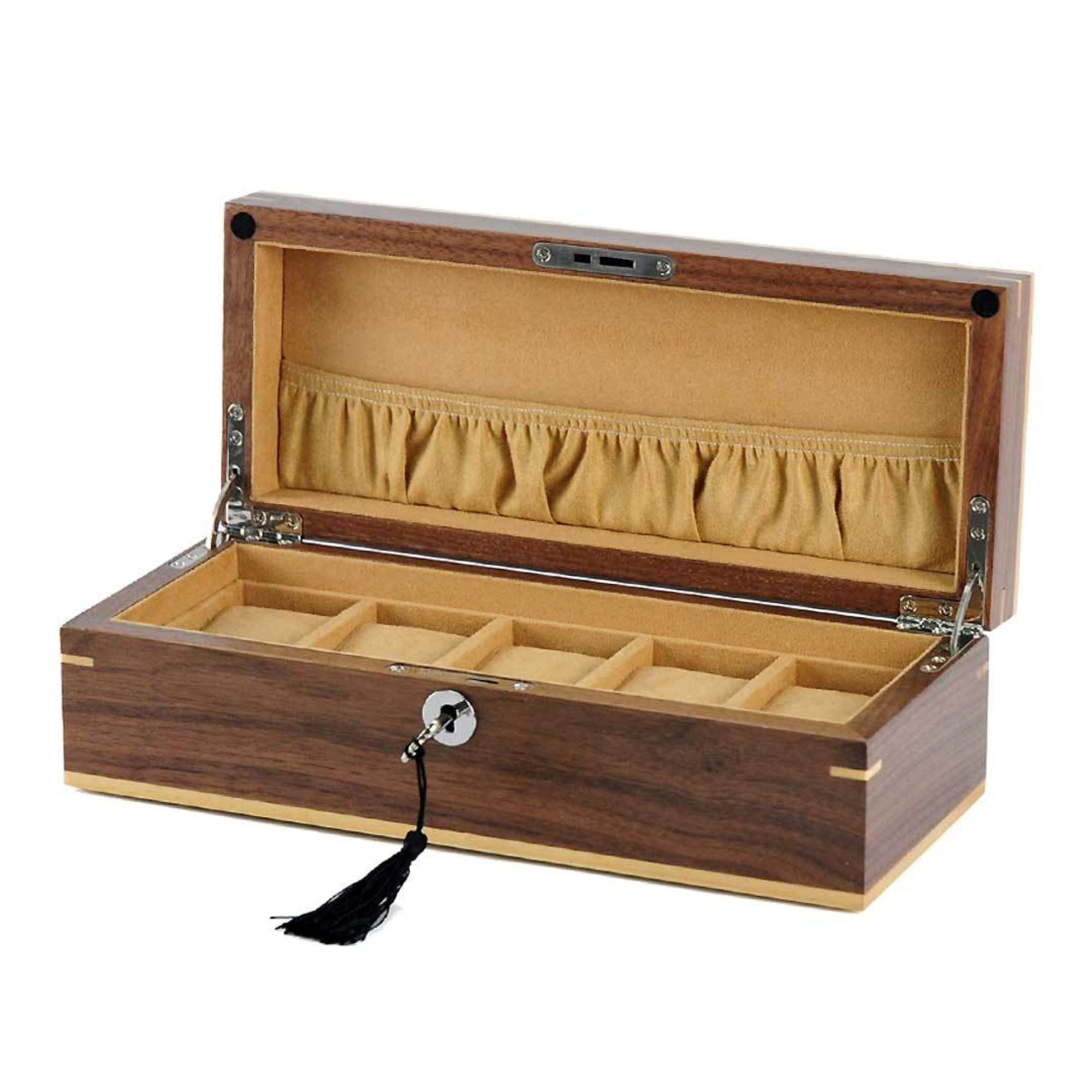 Walnut Wooden Watch Box for 5 Watches Watch Boxes Clinks 