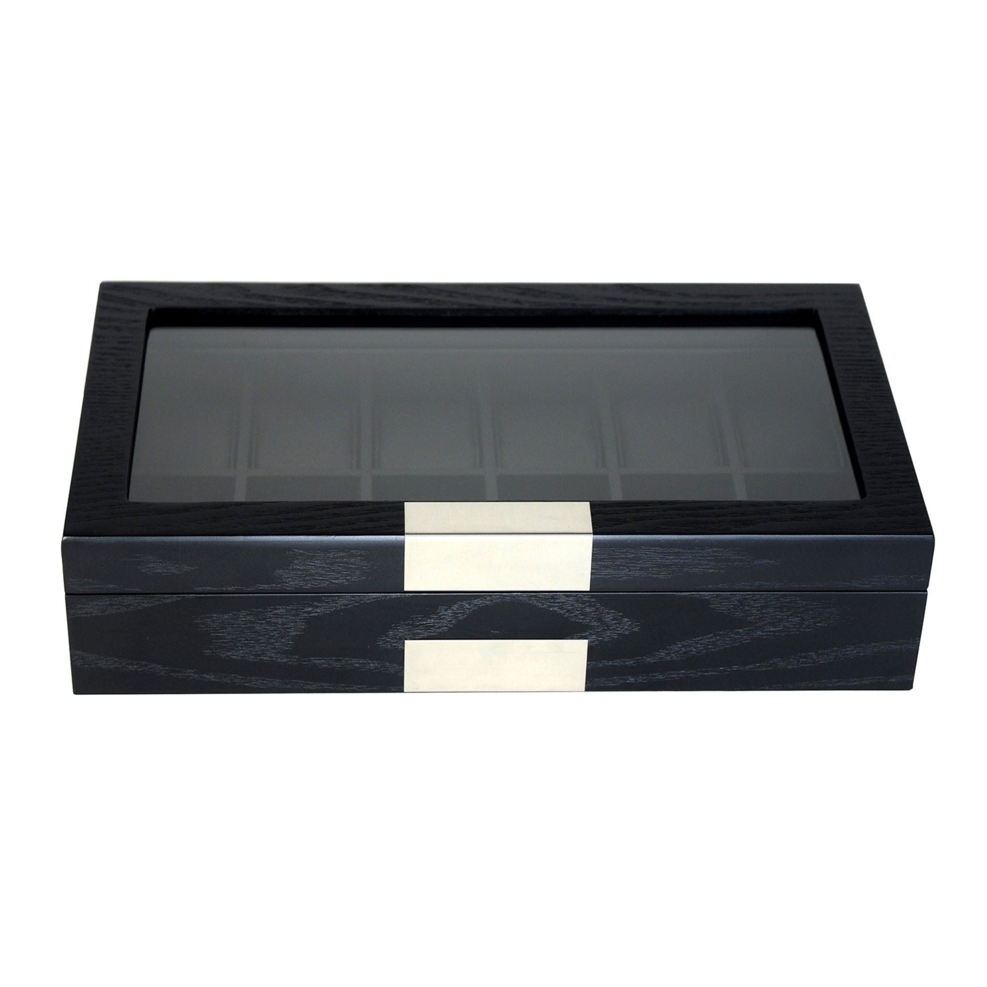 12 Slots Black Wooden Watch Box Watch Boxes Clinks 