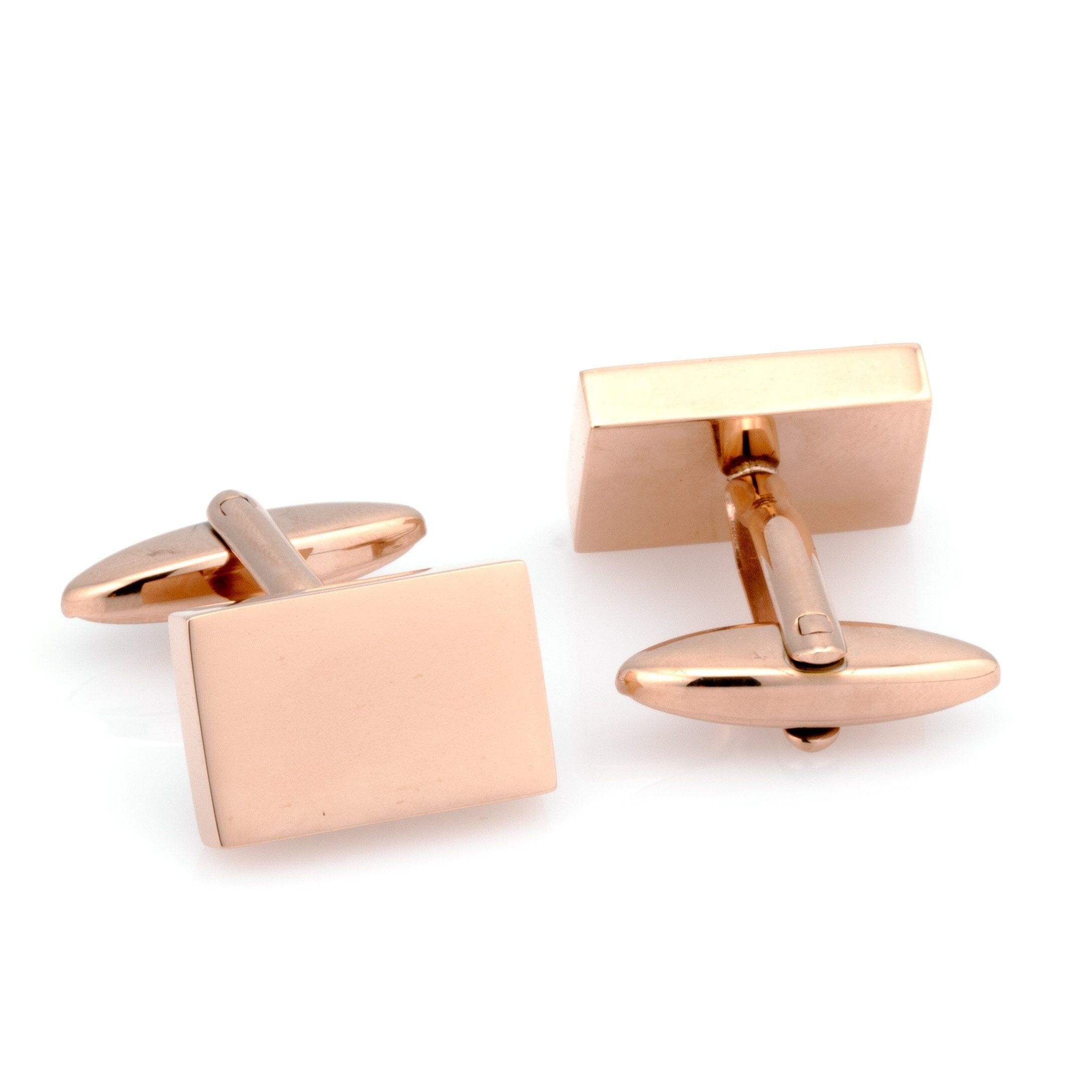 Shiny Rose Gold Rectangle Engravable Cufflinks Classic & Modern Cufflinks Clinks Australia 
