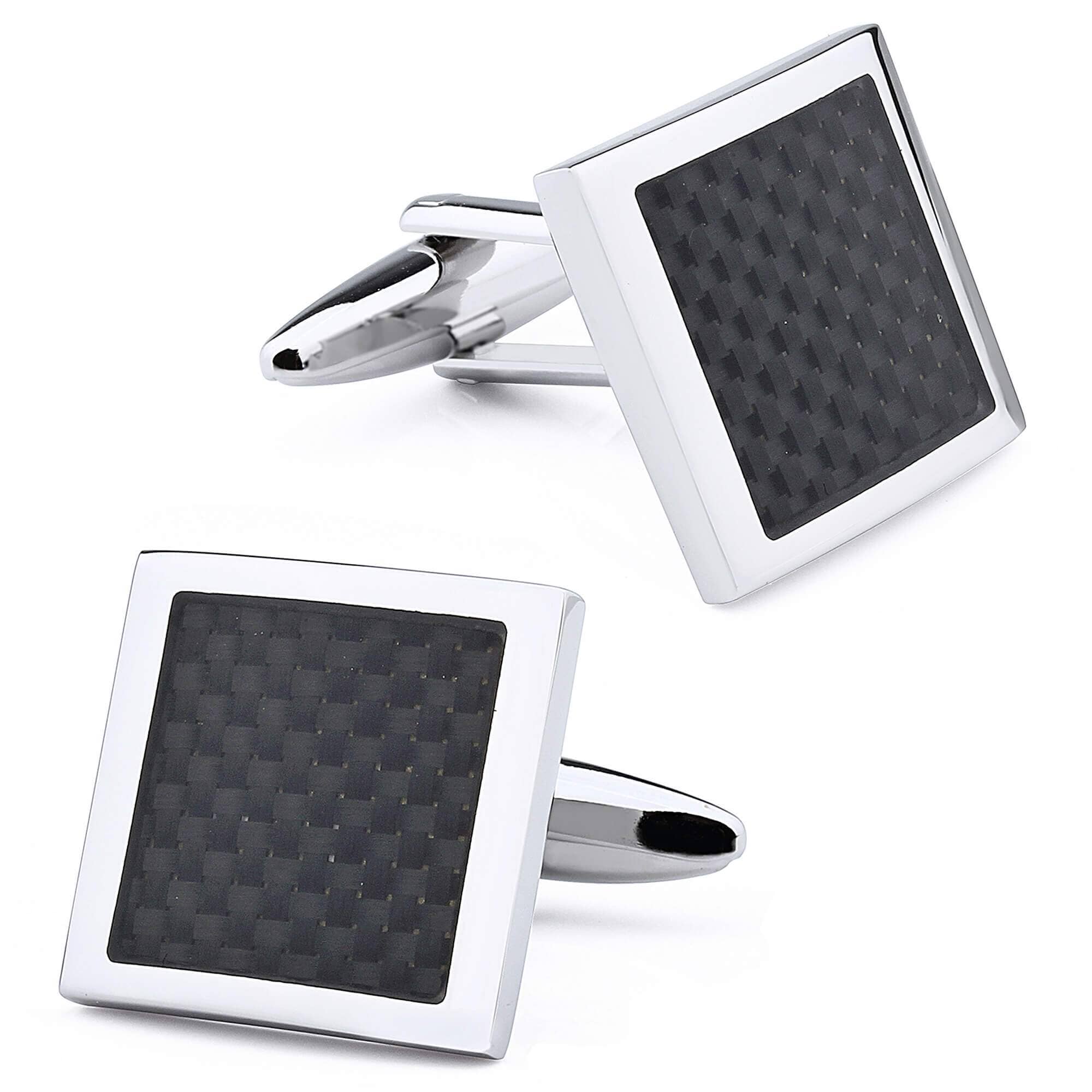 Black Carbon Fibre in Silver Square Cufflinks Classic & Modern Cufflinks Clinks Australia 