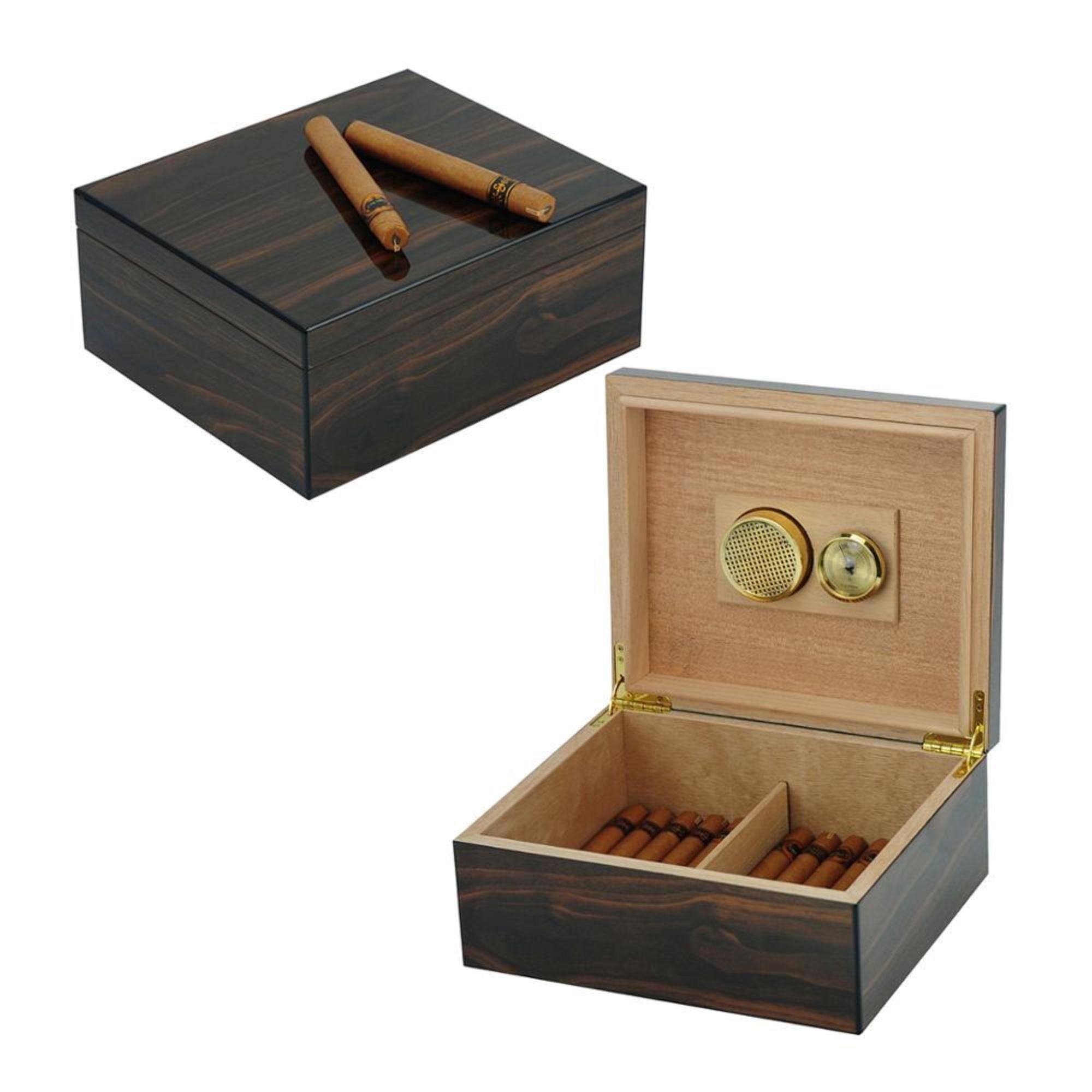 25 CT Walnut Cigar Humidor Mahogany Lining Box for Cigars Cigar Boxes Clinks 