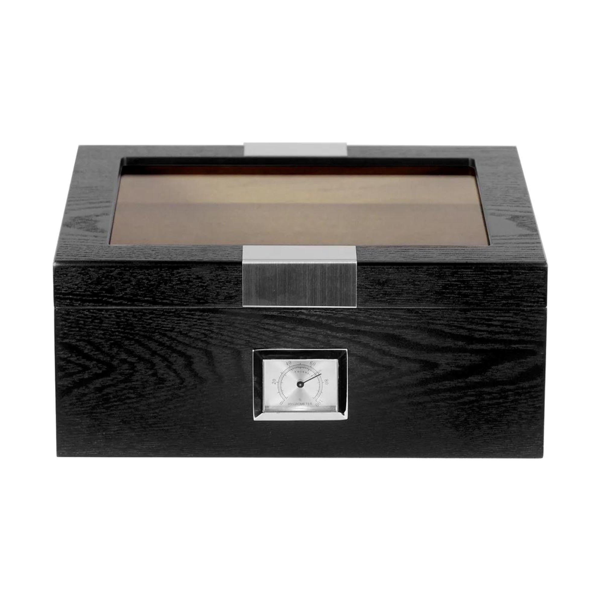 25 CT Black Cigar Humidor OAK Veneer Box for Cigars Cigar Boxes Clinks 