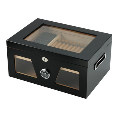 100 CT Black Cigar Humidor Spanish Cedar Box for Cigars