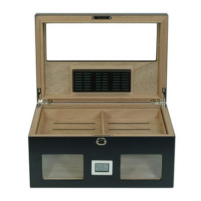 100 CT Black Wooden Cigar Humidor Box with Digital Hygrometer