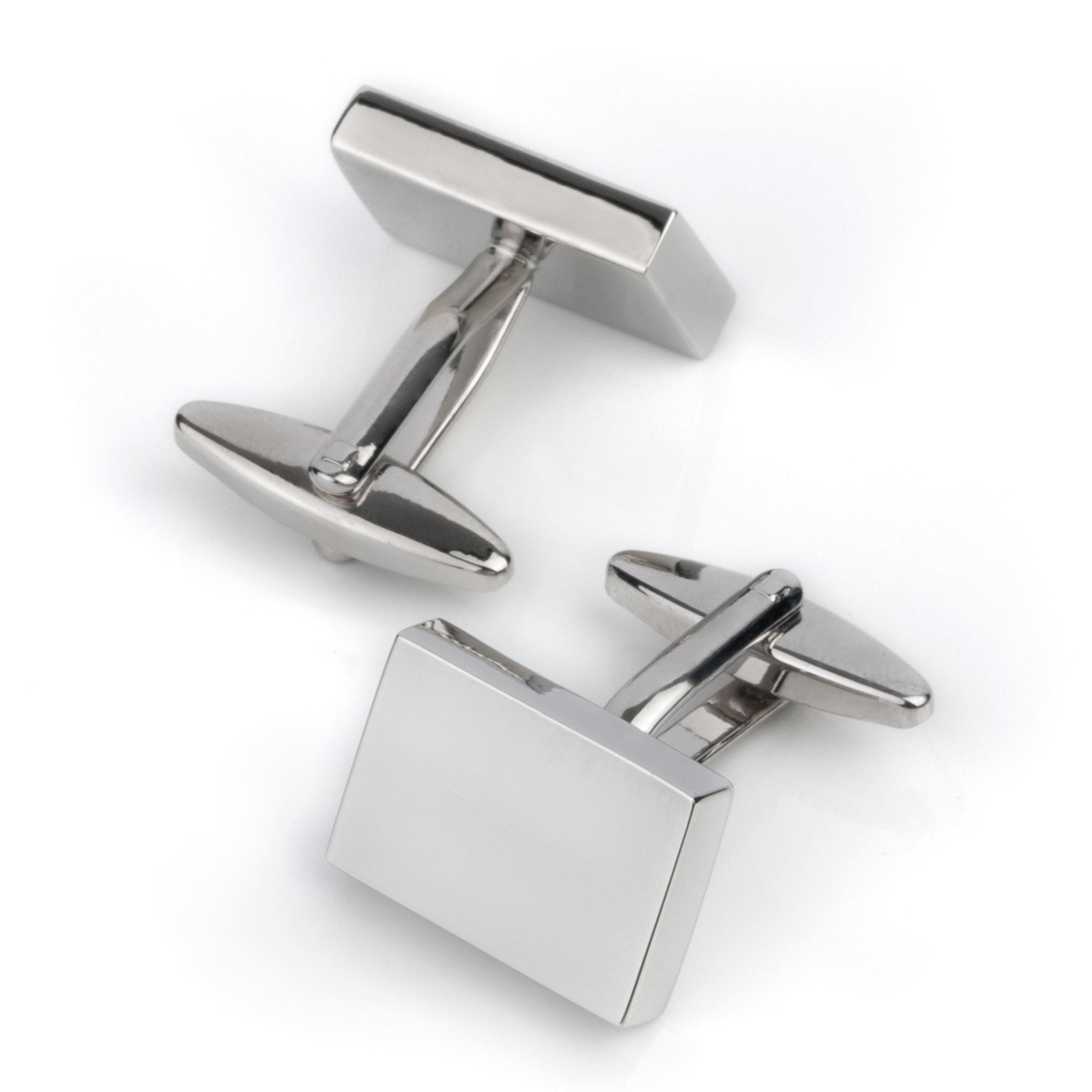 Shiny Silver Rectangle Engravable Cufflinks Classic & Modern Cufflinks Clinks Australia 