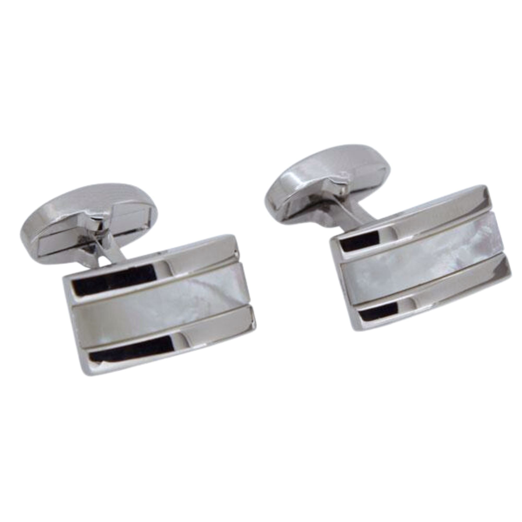 Mother of Pearl in Silver Rectangle Cufflinks Classic & Modern Cufflinks Clinks Australia 