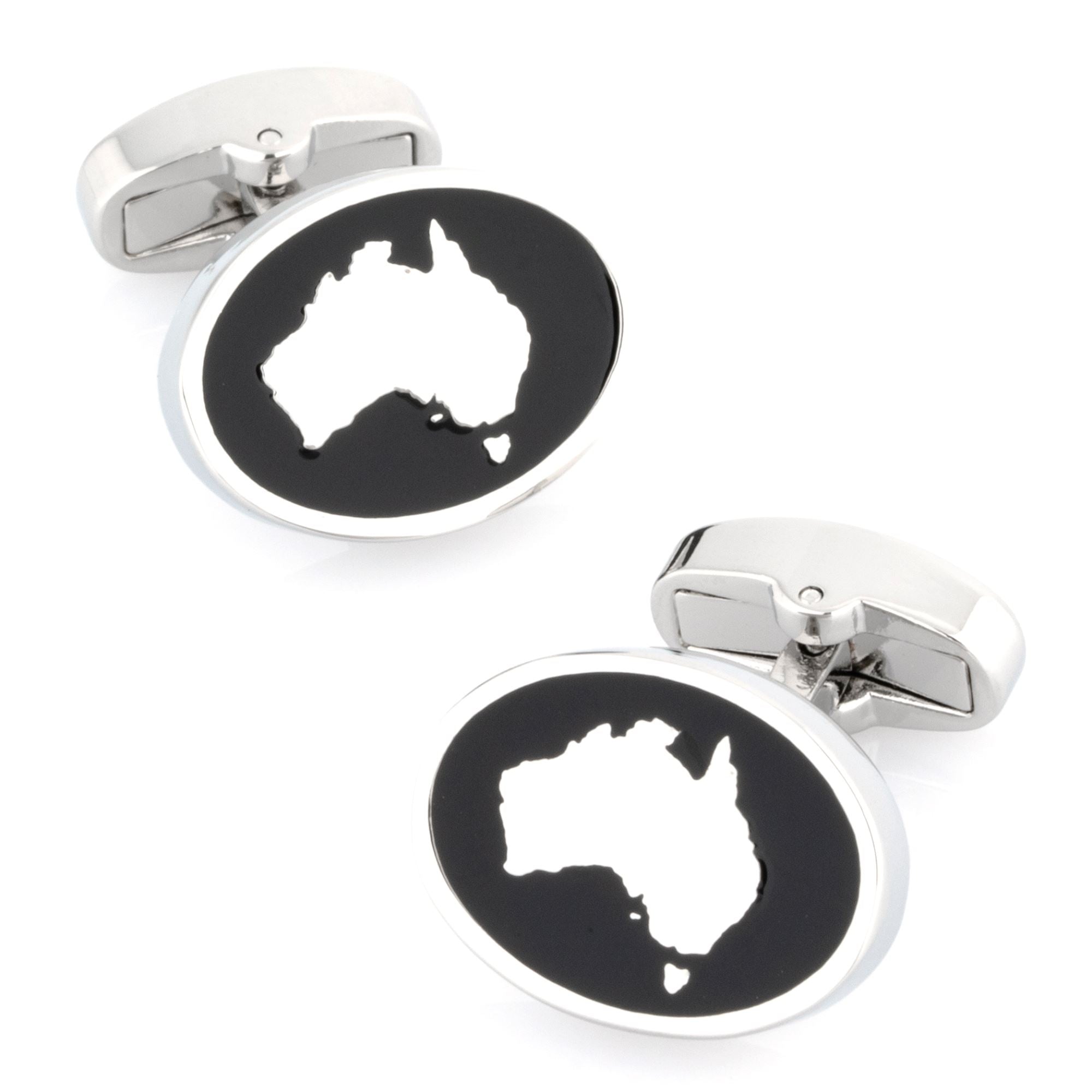 Map of Australia Silver on Black Enamel Cufflinks Novelty Cufflinks Clinks Australia 
