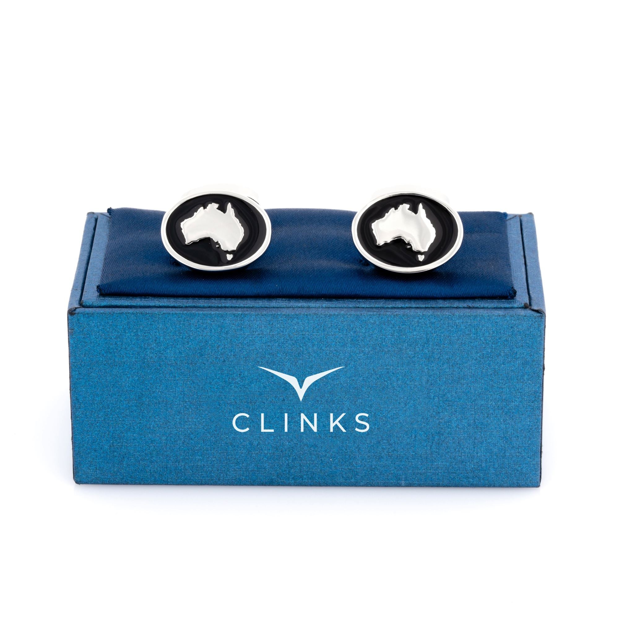 Map of Australia Silver on Black Enamel Cufflinks Novelty Cufflinks Clinks Australia 