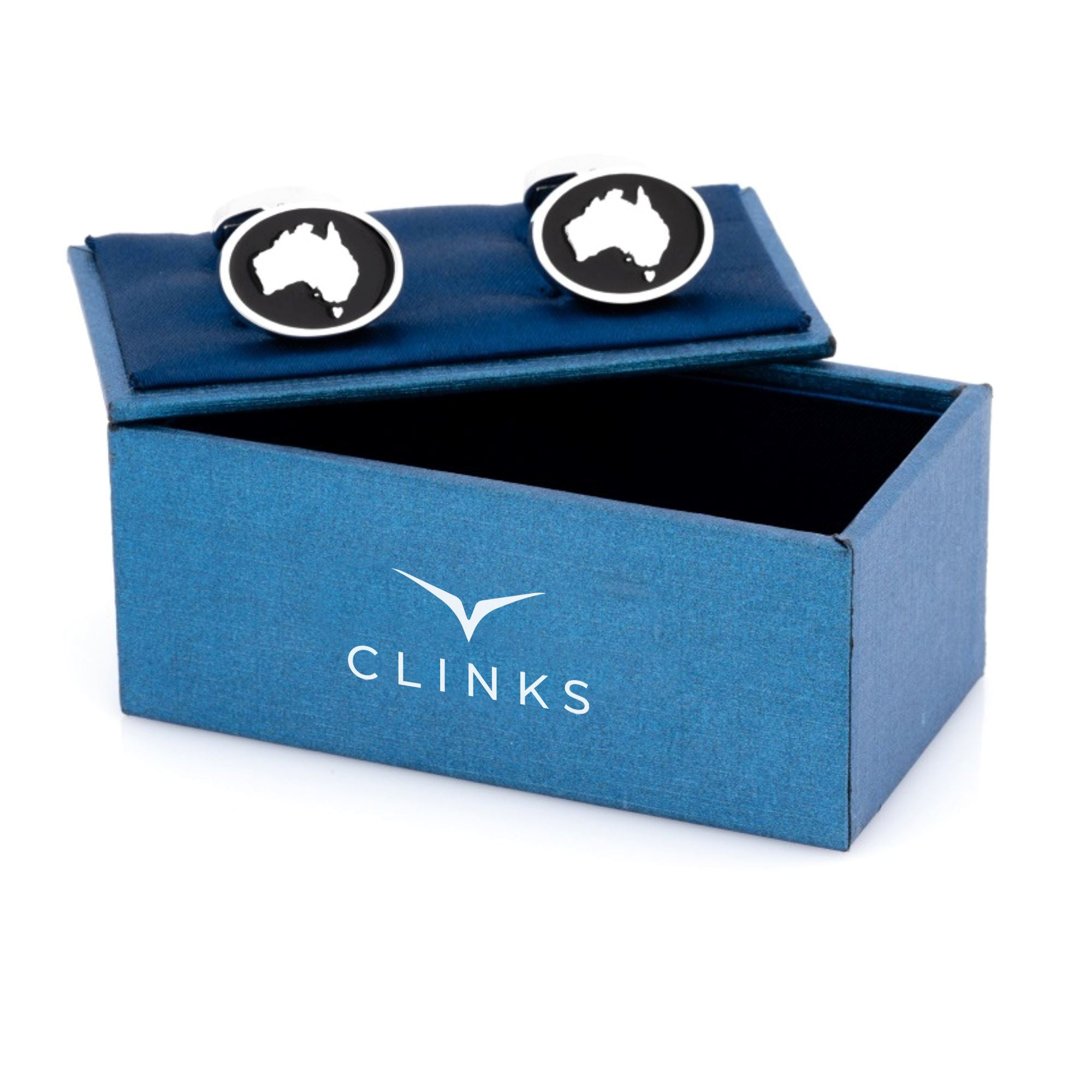Map of Australia Silver on Black Enamel Cufflinks Novelty Cufflinks Clinks Australia 