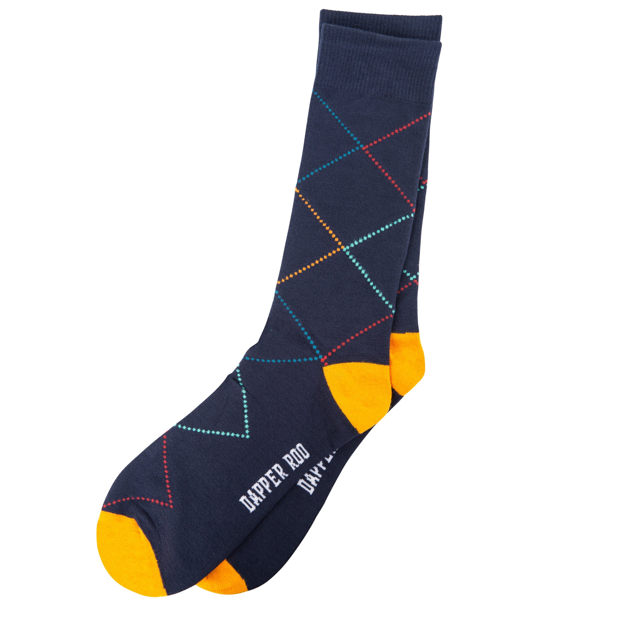 Colourful Crisscross Diamond Bamboo Socks by Dapper Roo, Crisscross Diamond Bamboo Socks, Dapper Roo, Socks, Navy Blue, Yellow, Multi., Bamboo, Elastane, Nylon, Elastic, SK2043, Men's Socks, Socks for Men, Clinks.com