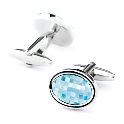 Blue Mother of Pearl Mosaic Oval Cufflinks
