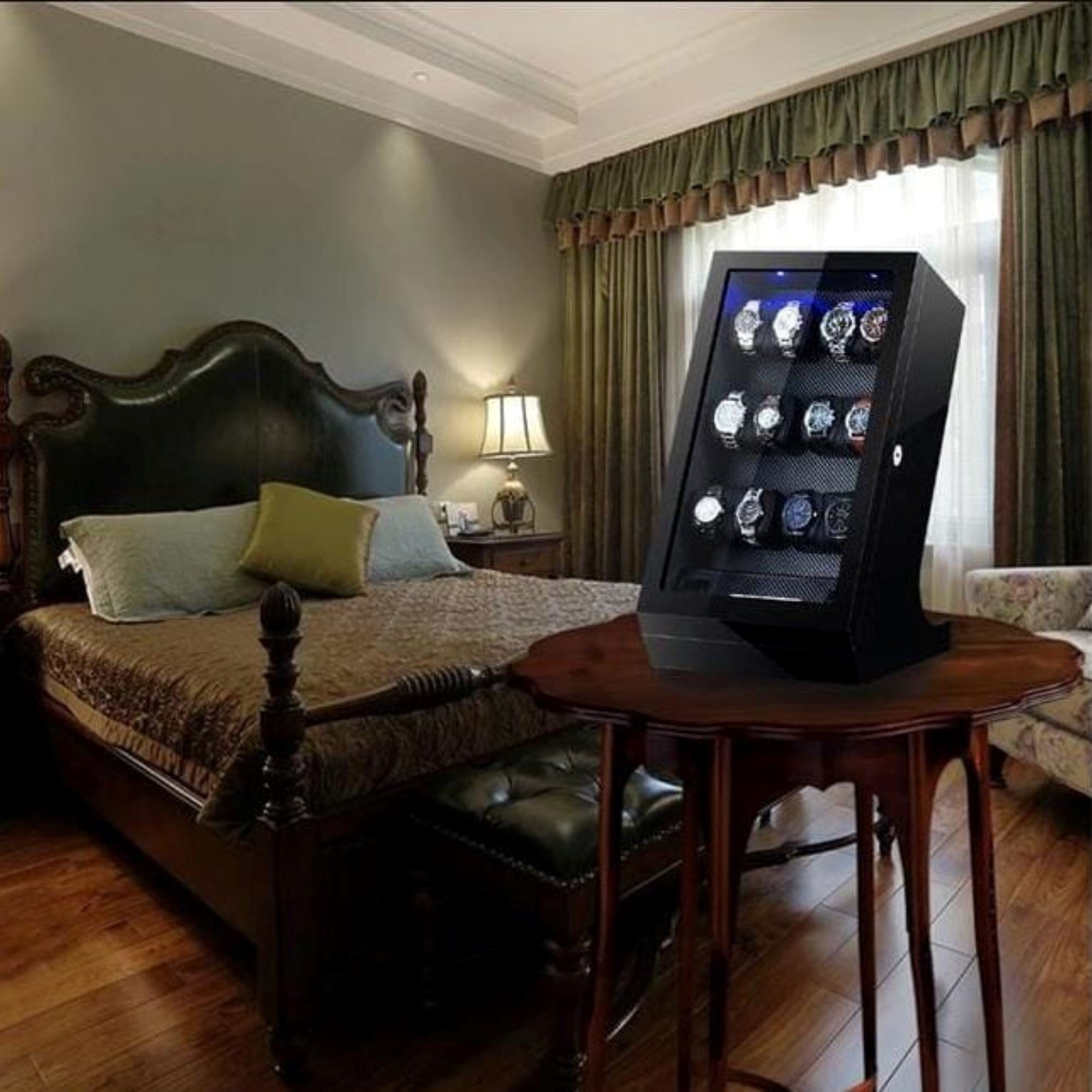 Kosciuszko Watch Winder Box for 12 + 2 Watches in Black Watch Winder Boxes Clinks 