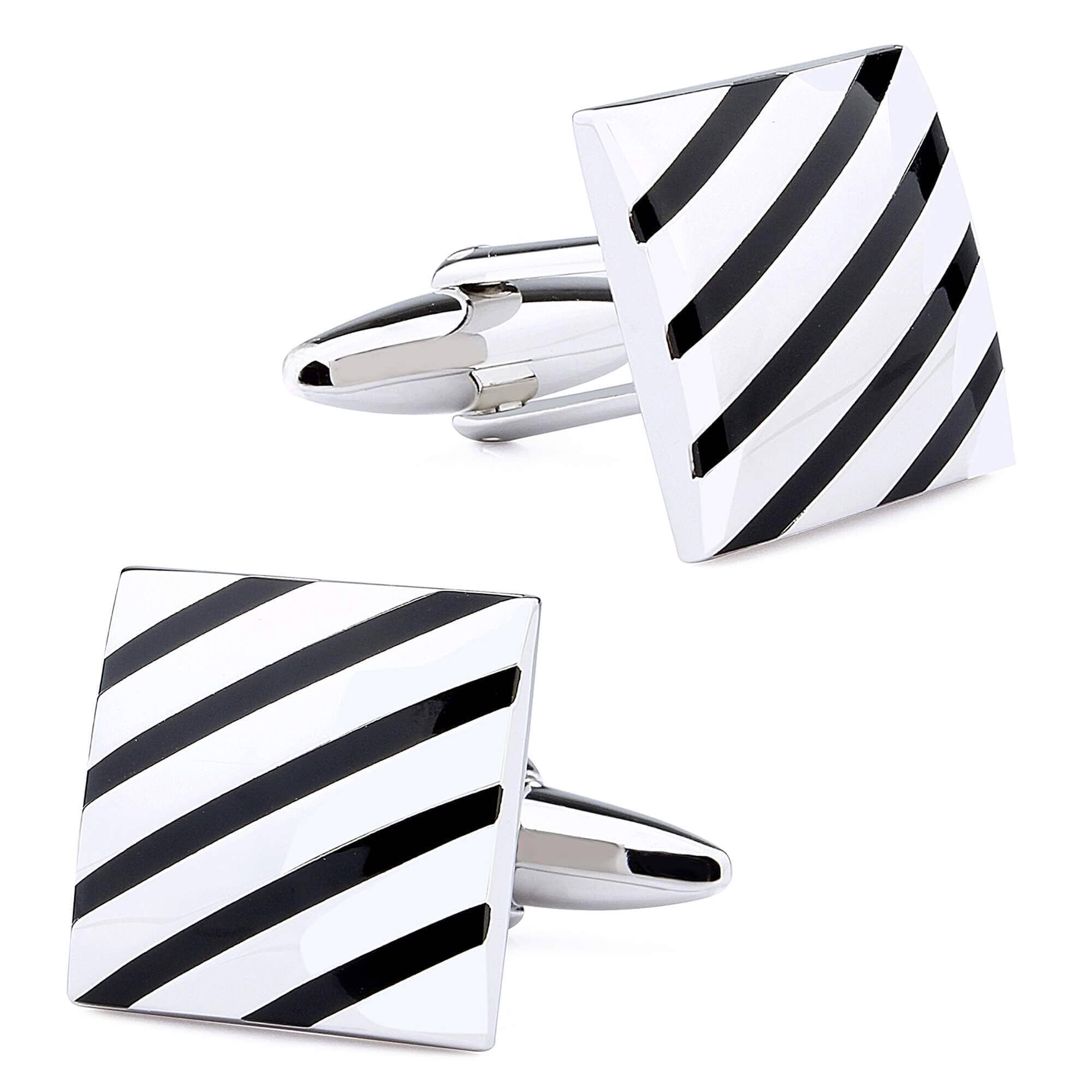 Black Diagonal Stripes on silver Cufflinks Classic & Modern Cufflinks Clinks Australia 