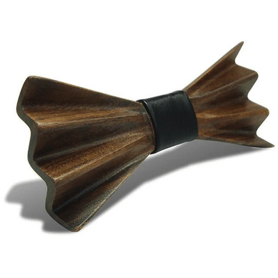 Dark Wood 3D Accordion Style Adult Bow Tie in Leatherette