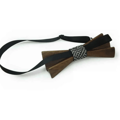 Dark Wood 3D Accordion Style Kids Bow Tie in Leatherette