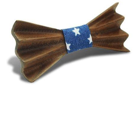 Dark Wood 3D Accordion Style Kids Bow Tie in Stars