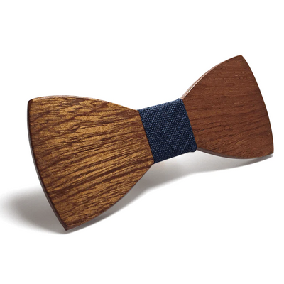 Dark Wood Blue Fabric Adult Bow Tie