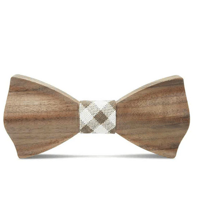 Dark Wood Check Fabric Adult Bow Tie