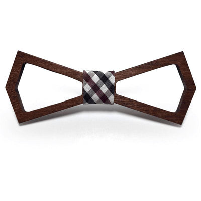 Dark Wood Outline Adult Bow Tie in Check