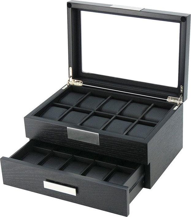 Black Wooden Watch Box for 20 Watches Watch Boxes Clinks 