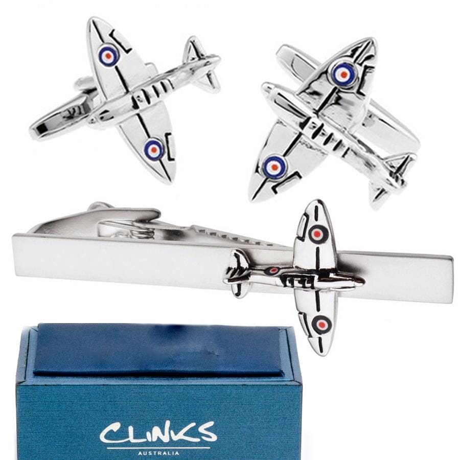 Warplane Spitfire Cufflinks & Tie Clip Set Gift Set Clinks Australia 