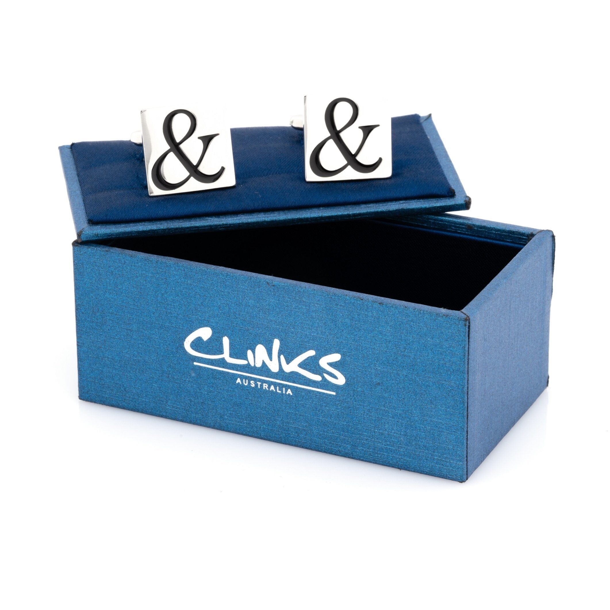 Black Ampersand & Symbol on Silver Square Cufflinks Novelty Cufflinks Clinks Australia 