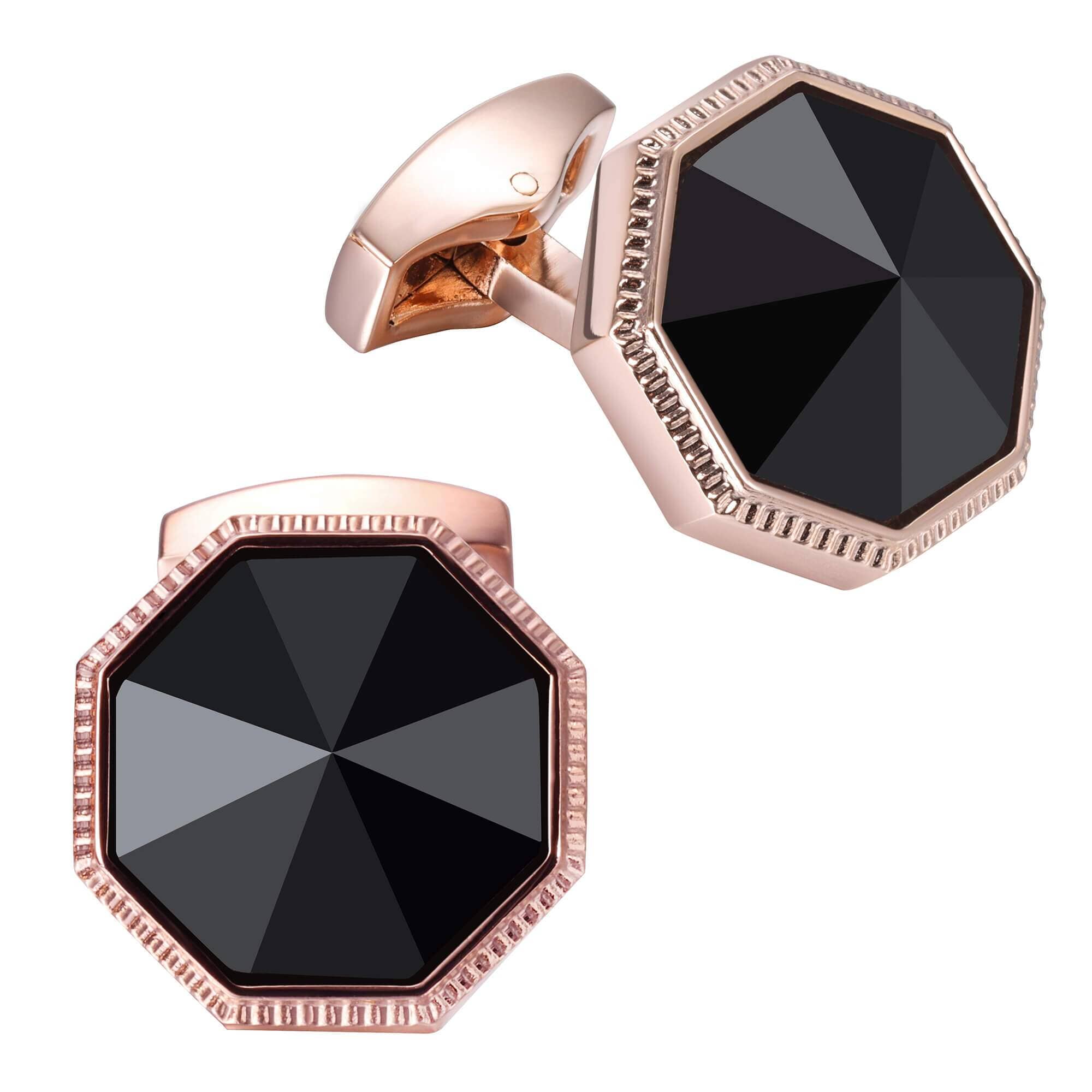 Faceted Black Onyx in Rose Gold Cufflinks Classic & Modern Cufflinks Clinks Australia 