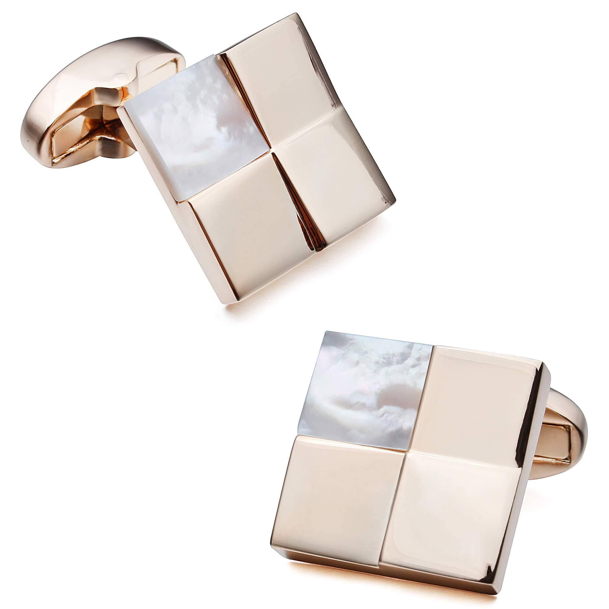Rose Gold Four Square with Mother of Pearl Cufflinks Classic & Modern Cufflinks Clinks Australia 