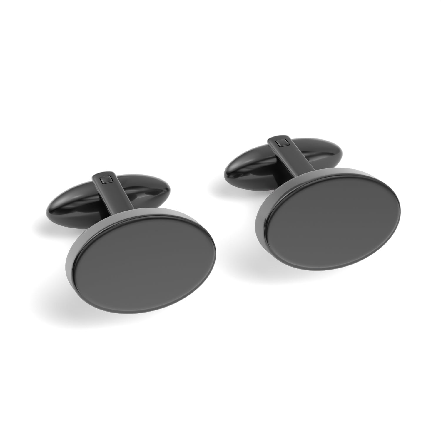 Oval Shiny Black Engravable Cufflinks