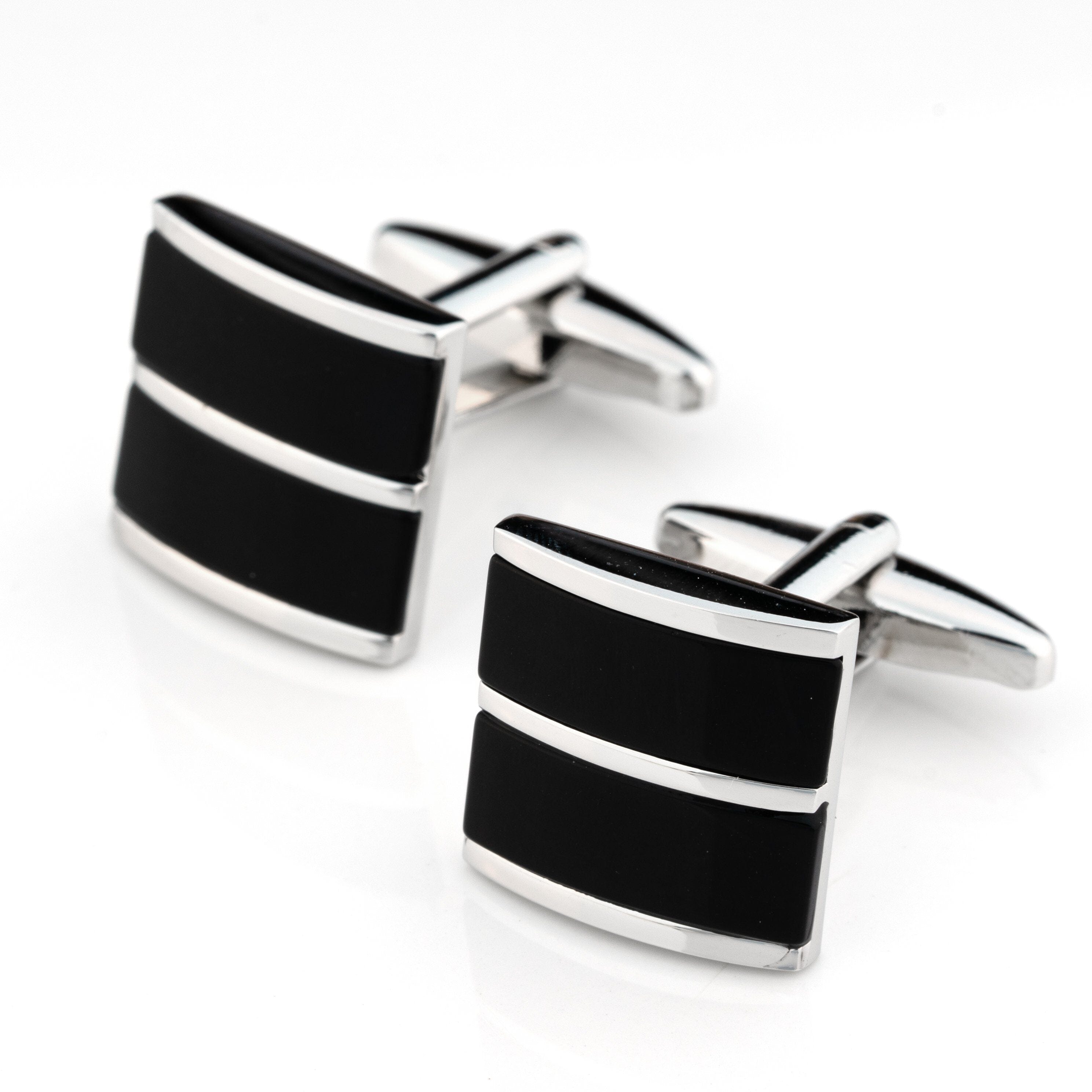 Dual Black Ice Cateye Silver Cufflinks Classic & Modern Cufflinks Clinks Australia 