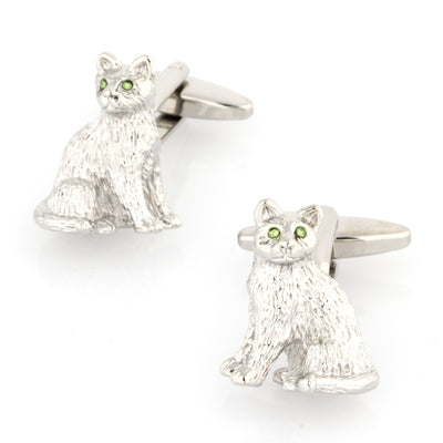 Silver cat with Crystal Eyes Cufflinks