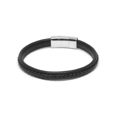 Black Leather Bracelet with SS Brick Clasp