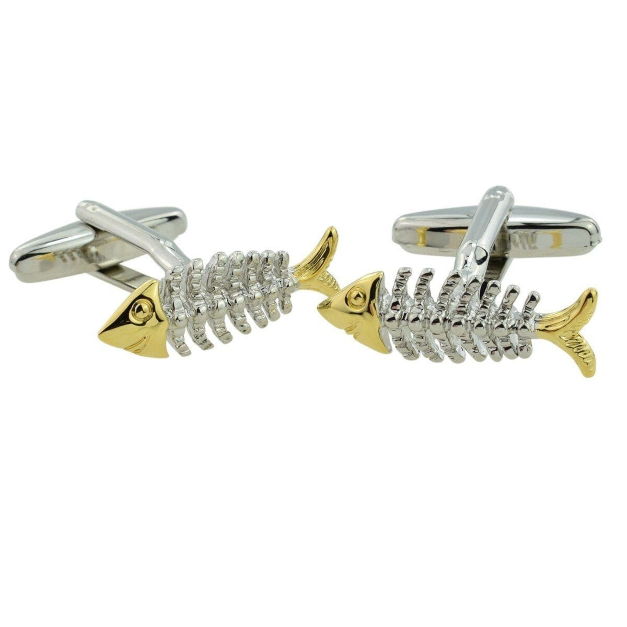 Gold Silver Fish Bone Cufflinks