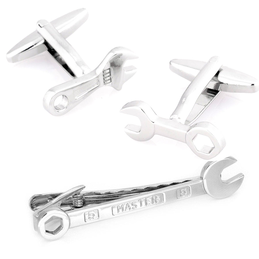 Spanner Wrench Cufflinks & Tie Clip Set