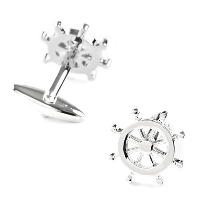 Silver Helm Ships Wheel Cufflinks