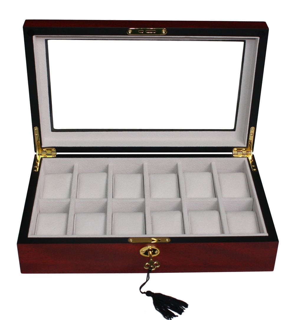 Cherry Wooden Watch Box, 12 Watch Box, Cuffed Watch Box, Clinks Australia Watch Box, Cherry Watch Boxes on Cuffed, Australia Watch Box, Watch Storage Box, Watch Display Box, 12 Slots Watch Box, Watch Boxes for 12, Cherry Watch Box, Wooden Watch Box, Cherry, Watch Boxes, CB5002, Clinks.com