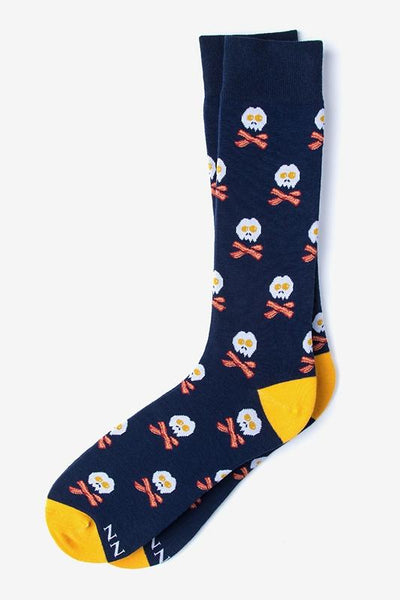 Breakfast Ahoy! Sock, Socks, Alynn, Navy Blue, Carded Cotton, Nylon, Spandex, SK1004, Men's Socks, Socks for Men, Clinks.com