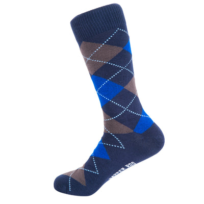 Argyle Tartan Blue Bamboo Socks by Dapper Roo, Socks, Tartan Blue, Navy, Grey, SK2047, Men's Socks, Socks for Men, Clinks.com