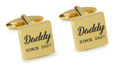 Daddy Since Engraved Cufflinks, Engraved Cufflinks, Gold Engraved Cufflinks, Gold Black Engraved, Cufflinks, Fathers Day Gifts Engraved Cufflinks, Daddy Engraved Cufflinks, EC1106-DSY-GB, Engraved Cufflinks, Engraving Cufflinks, Clinks.com