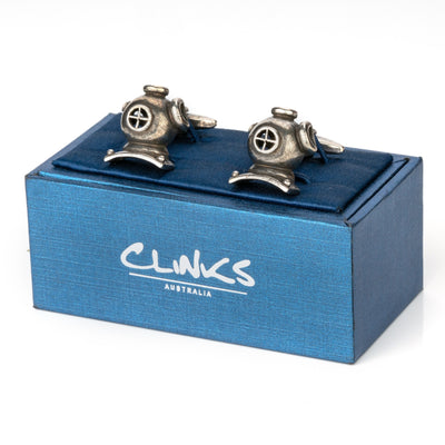 Scuba Diving Helmet Antique Silver Cufflinks