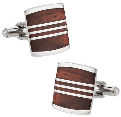 Steel Lines Wood and Stainless Steel Cufflinks