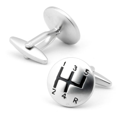 Brushed Silver Gear Shift Cufflinks