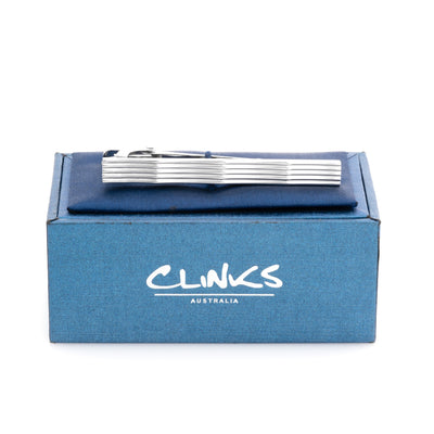 Silver Lines with Waves Tie Clip