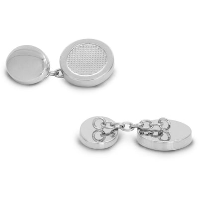 Round Silver Textured Chain Cufflinks