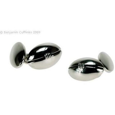 Rugby Ball    Chain Cufflinks - silver plated