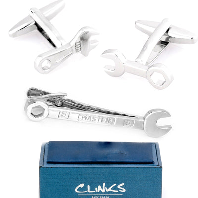 Spanner Wrench Cufflinks & Tie Clip Set