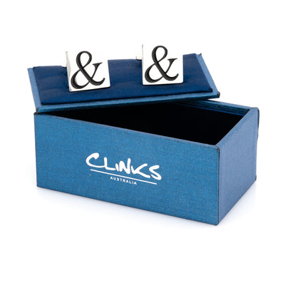 Black Ampersand & Symbol on Silver Square Cufflinks