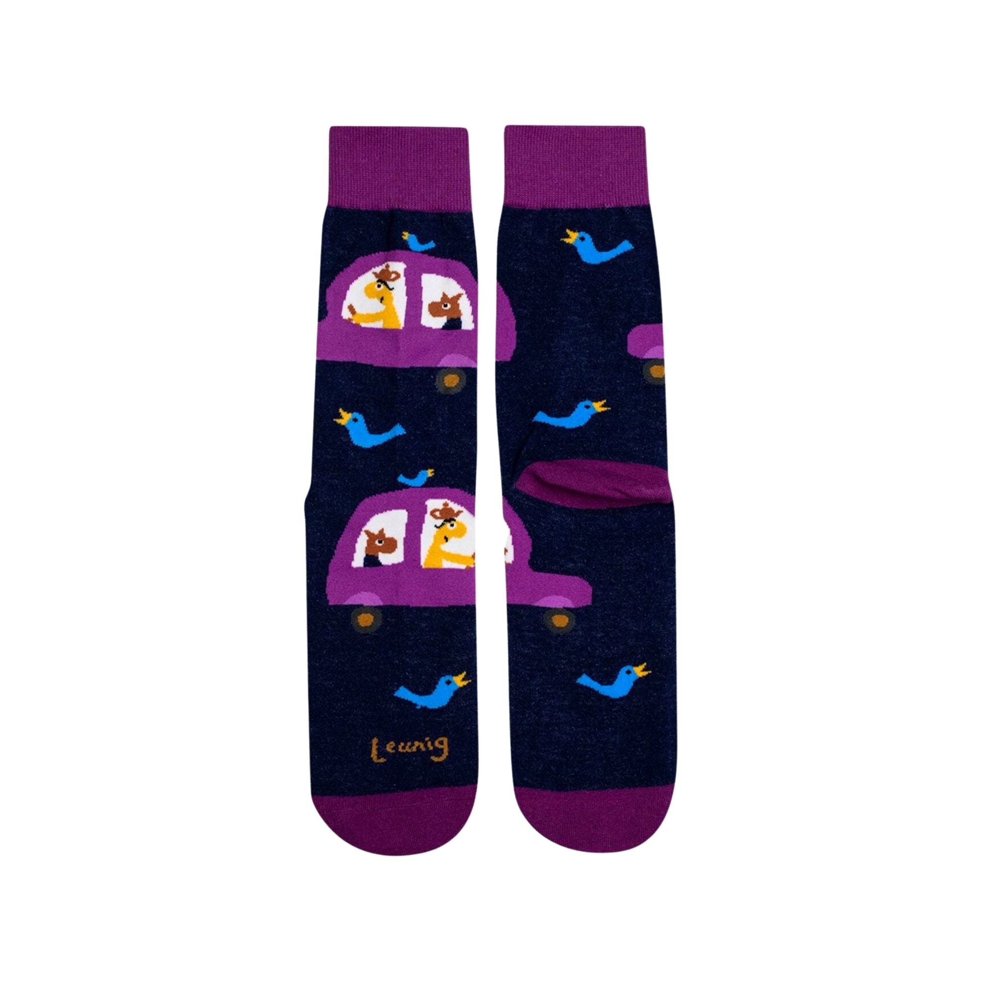 Michael Leunig Cars Navy Socks Socks Leunig for James Harper 
