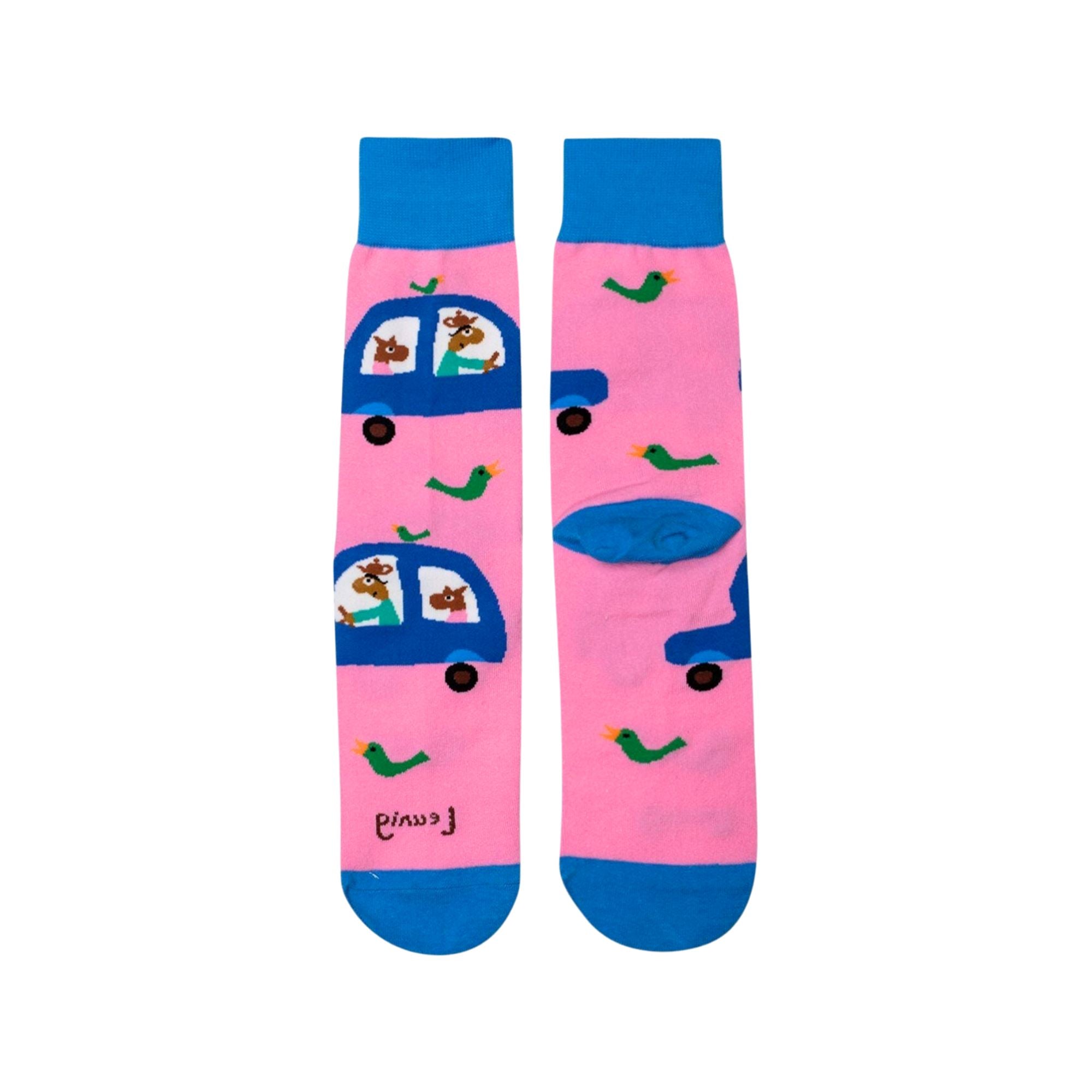 Michael Leunig Cars Pink Socks Socks Leunig for James Harper 