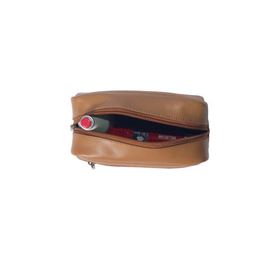 Small Leather Toiletry Bag in Tan